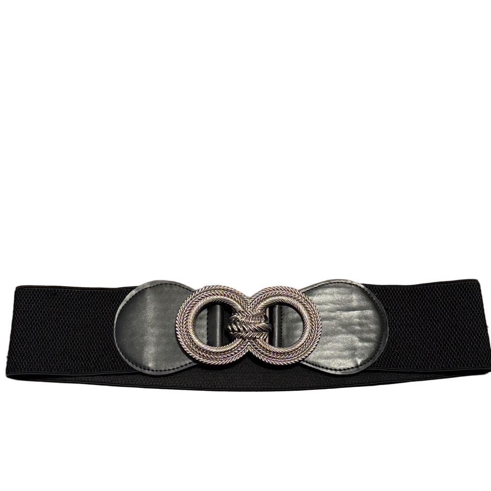 Black Elastic Stretch Belt with Silver Buckle